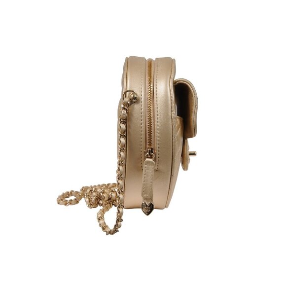 Chanel Womens Gold Metallic Lambskin Quilted CC Logo Large Heart Crossbody Bag - Picture 3 of 12